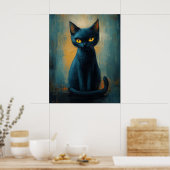 Poster Mystic Black Cat in Teal Shadows (Cuisine)