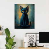 Poster Mystic Black Cat in Teal Shadows (Bureau à domicile)
