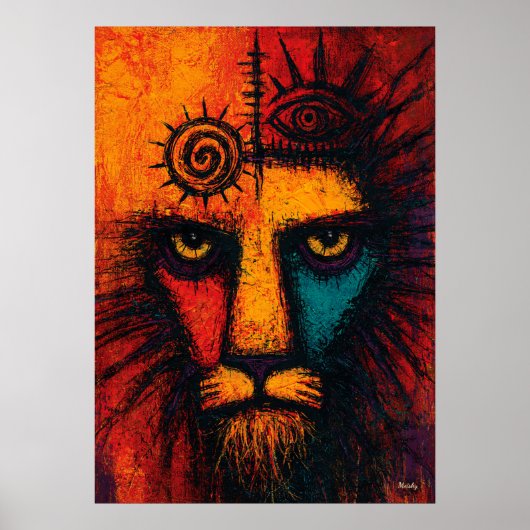 Poster Mystic Lion Face in Color Fields Expressionist Pos (Devant)