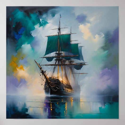 Poster Mystic Tall Ship in Fog – Dreamlike Nautical Paint (Devant)