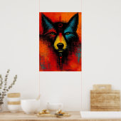 Poster Mystic Wolf Face in Color Fields Expressionist  (Cuisine)