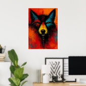 Poster Mystic Wolf Face in Color Fields Expressionist  (Bureau à domicile)