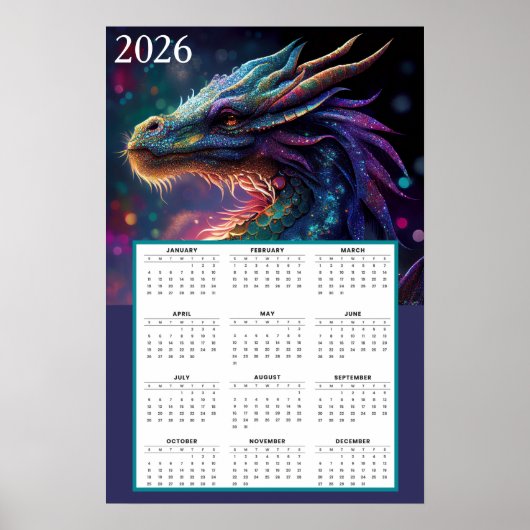 Poster Mystical Dragon Fantasy Calendar 2026  (Devant)