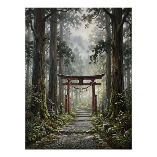 Poster Mystical forest and torii gate that symbolizes it (Devant)