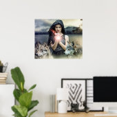 Poster Mystical Girl with Fire Ball and Wolves (Bureau à domicile)