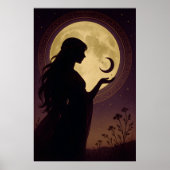 Poster Mystical Moon Goddess, Celestial Woman Silhouette (Devant)