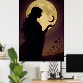 Poster Mystical Moon Goddess, Celestial Woman Silhouette (Bureau à domicile)