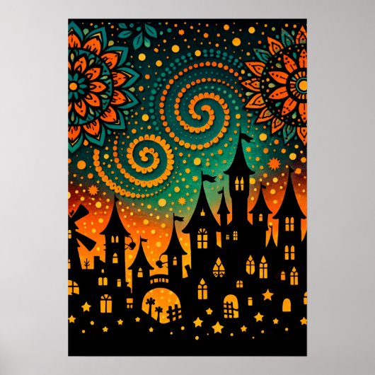 Poster Mystical Night Castle Silhouette (Devant)