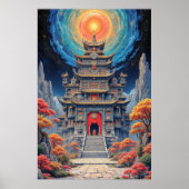 Poster Mystical Pagoda Temple Under Celestial Sky (Devant)