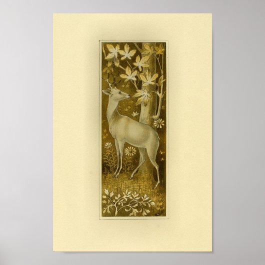 Poster Mystical White Deer in Woods 1877 Imprimer (Devant)