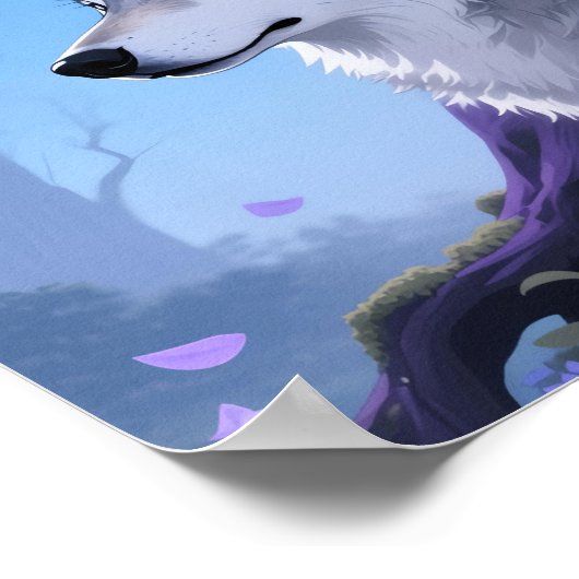 Poster Mystical Wolf and Wisteria Moon Fantasy Art Print (Coin)