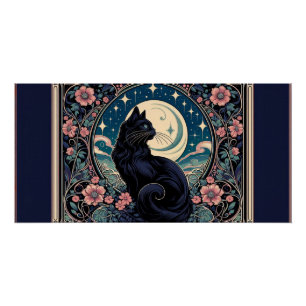 Poster Mystique Chat Noir Art Nouveau Metal Impression