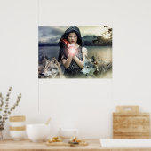 Poster Mystique gothique fille avec loups et lumière magi (Cuisine)