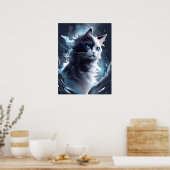 Poster Mystique Kitten noir et blanc | Chat d'aquarelle (Cuisine)