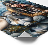 Poster Mystique Une Femme Amérindienne Avec Des Loups 7x5 (Coin)