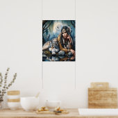 Poster Mystique Une Femme Amérindienne Avec Loups 16x20 (Cuisine)