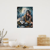Poster Mystique Une Femme Amérindienne Avec Loups 18x24 (Cuisine)