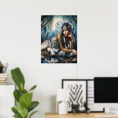 Poster Mystique Une Femme Amérindienne Avec Loups 18x24 (Bureau à domicile)
