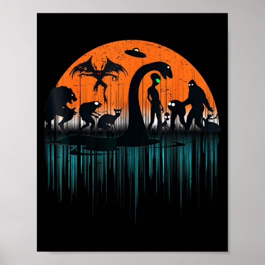 Poster Mythical Loch Ness Bigfoot Mothman Aliens Funny Cr (Devant)