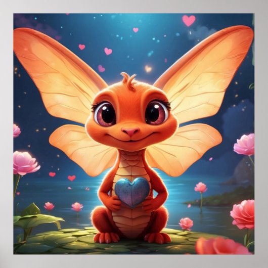 Poster *~* Mythique AP48  Bébé Dragon Amour Mignon (Devant)