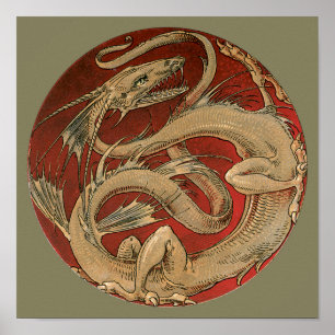 Poster Mythologie vintage, Dragon asiatique antique