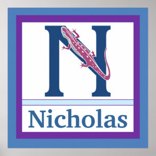 Poster N est pour Newt et nom de garçon Wall Art pour enf