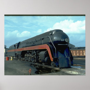 Poster N&W 4-8-4 #611. (train ; ciel ; nuages ; voie ;)