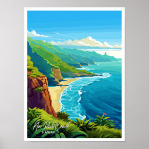 Poster Na Pali Coast Hawaii Illustration Vintage de voyag