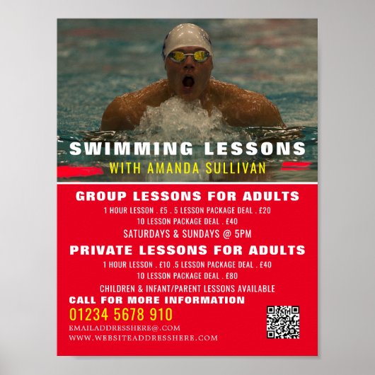 Poster Nage, Cours de natation Publicité (Devant)