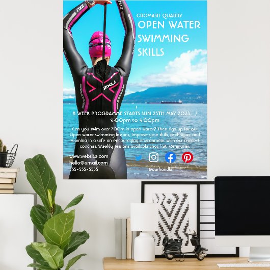 Poster nage en eau libre triathlon cycle course flye (Bureau à domicile)