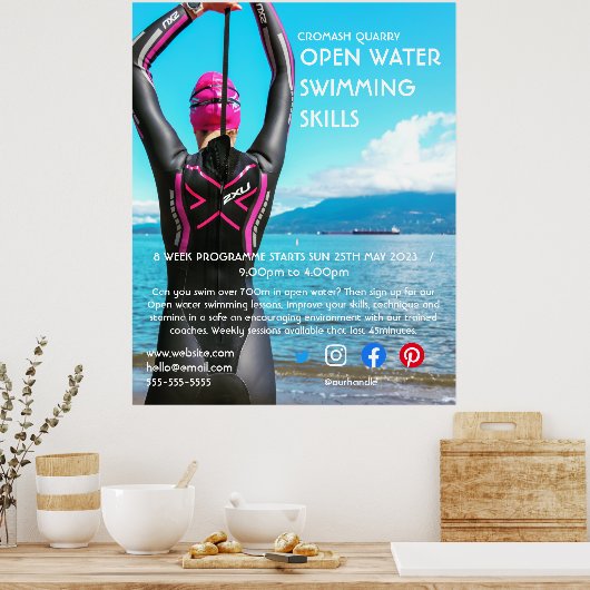Poster nage en eau libre triathlon cycle course flye (Cuisine)