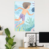 Poster Nager dans un récif corallien chaud (Bureau à domicile)