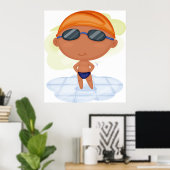 Poster Nager Garçon en lunettes et Casquette de natation (Bureau à domicile)