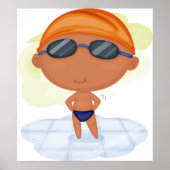 Poster Nager Garçon en lunettes et Casquette de natation (Devant)