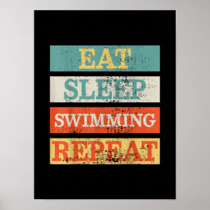 Poster Nager Manger Dormir Nager Répéter Drôle