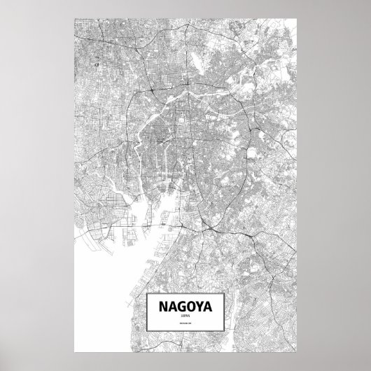 Poster Nagoya, Japon (noir sur blanc) (Devant)