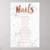 Poster Nails liste de prix typographie rose or blanc marb (Devant)