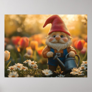 Poster Nain de jardin adorable avec arrosoir