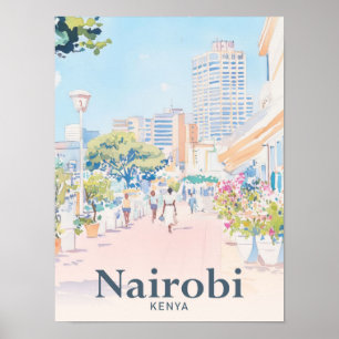 Poster Nairobi Kenya Aquarelle Peinture Voyage