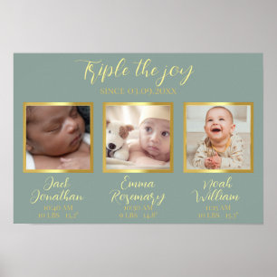 Poster Naissance de triplés nouveau cadeau pour parents d