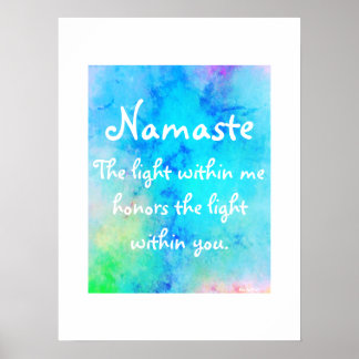 Poster Namaste Bleu Vert Méditation Yoga Aquarelle
