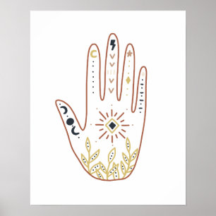 Poster Namaste boho symbole mystique de la main floral