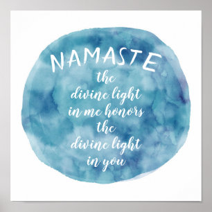 Poster Namaste citation aquarelle art bleu et blanc
