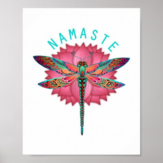 Poster Namaste Lotus Dragonfly Yoga (Devant)