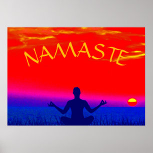 Poster Namaste Mindfulness Méditation et Yoga Zen Sunset