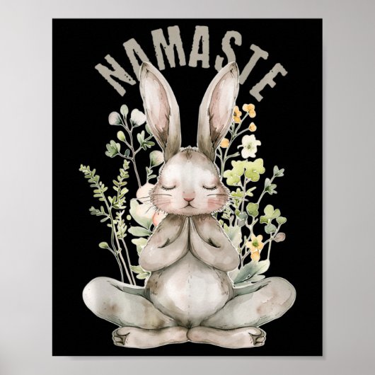 Poster Namaste Rabbit de Pâques Zen Yoga Intérieur Paix S (Devant)