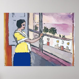 Poster Nancy à la fenêtre en regardant ses enfants