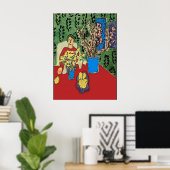 Poster Nancy à table avec fleurs, style Matisse (Bureau à domicile)