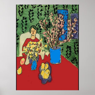 Poster Nancy à table avec fleurs, style Matisse