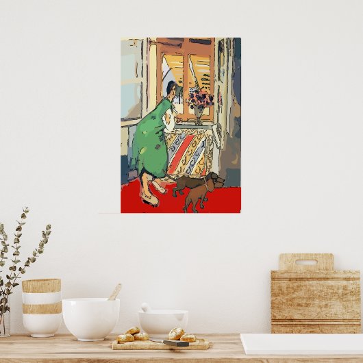 Poster Nancy at Window avec chiens (Cuisine)